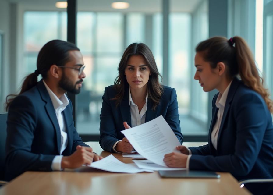 Canopy Law Group attorneys discussing case files in a modern conference room